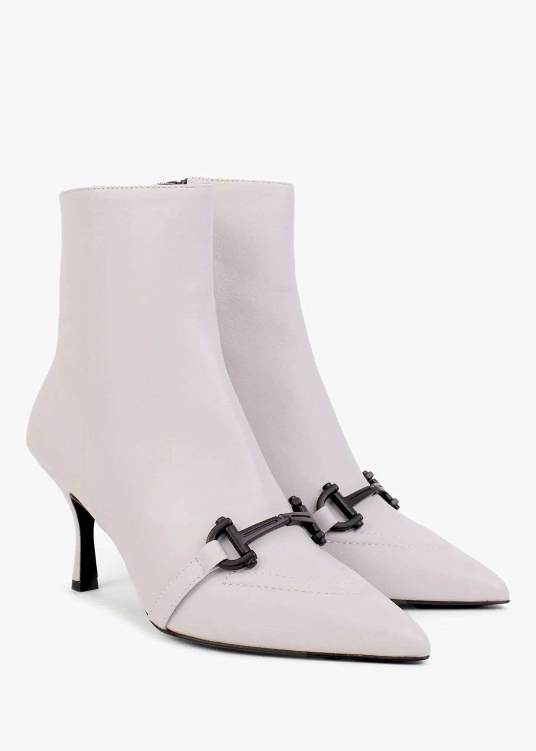Nuckle Light Grey Leather Horsebit Ankle Boots