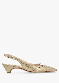 Nux Gold Leather Reptile Low Heel Court Shoes