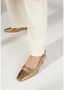 Nux Gold Leather Reptile Low Heel Court Shoes