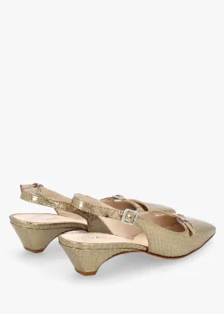 Nux Gold Leather Reptile Low Heel Court Shoes