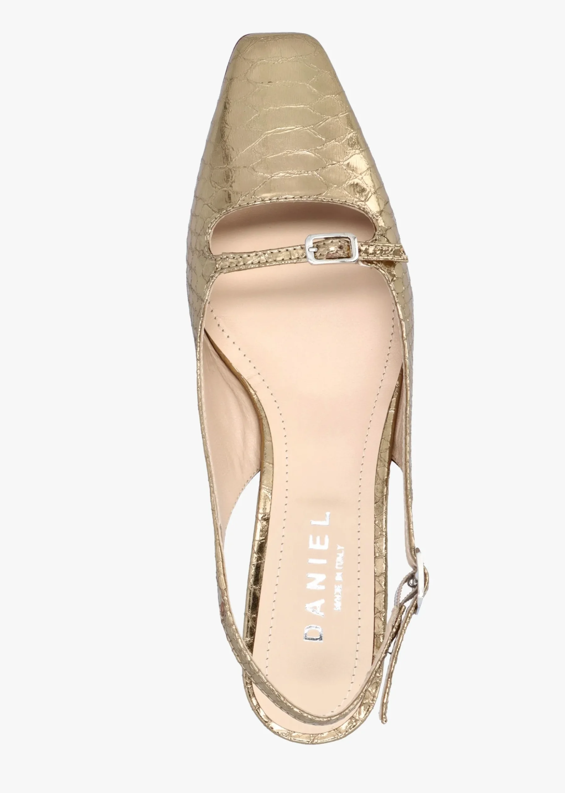 Nux Gold Leather Reptile Low Heel Court Shoes