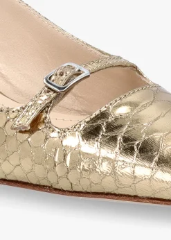 Nux Gold Leather Reptile Low Heel Court Shoes