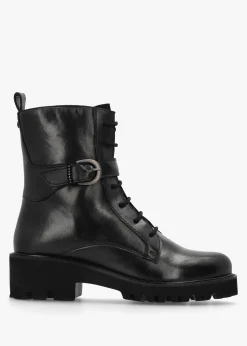 Oberon Black Leather Lace Up Ankle Boots