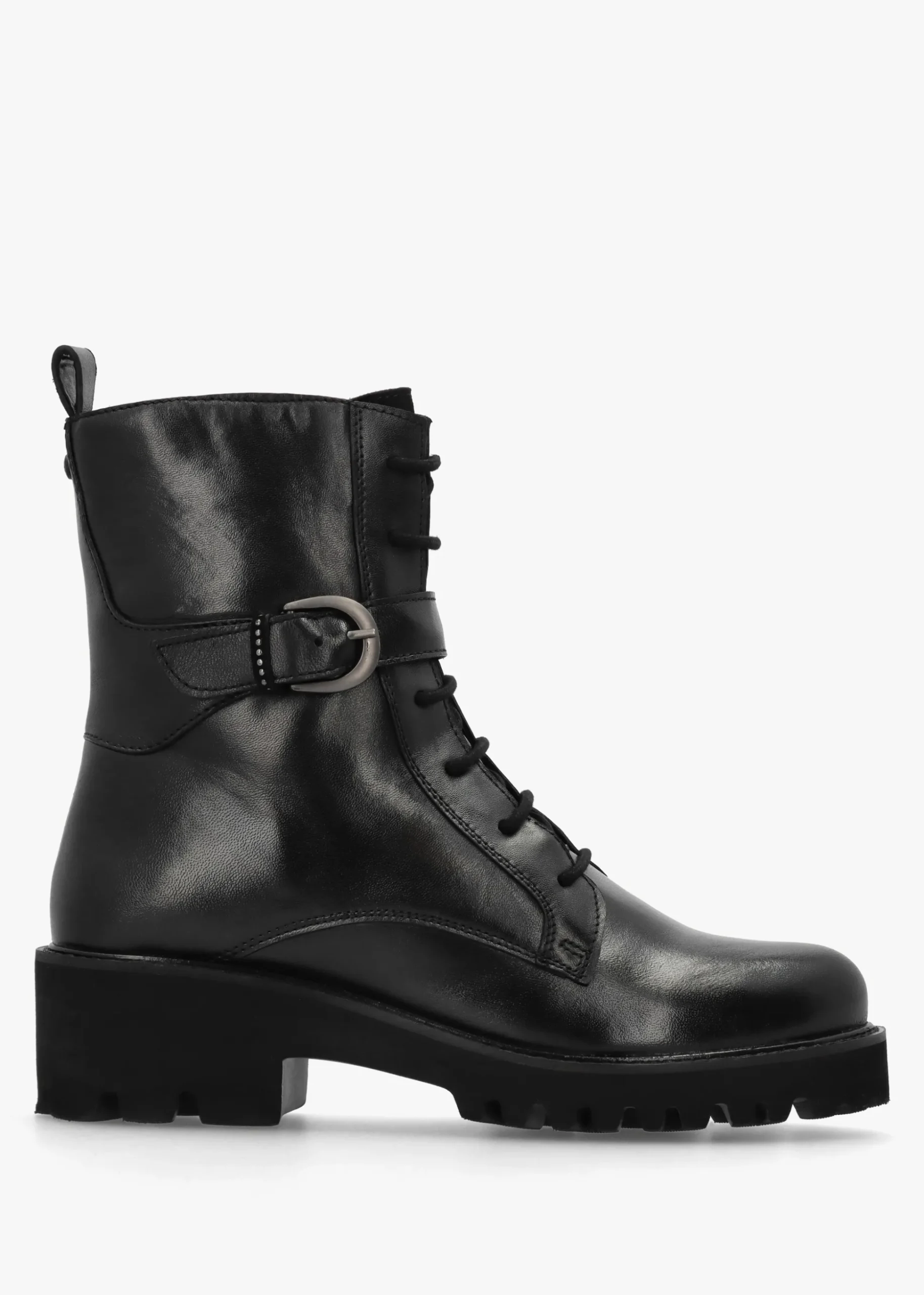 Oberon Black Leather Lace Up Ankle Boots