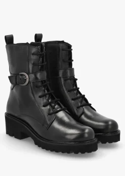 Oberon Black Leather Lace Up Ankle Boots