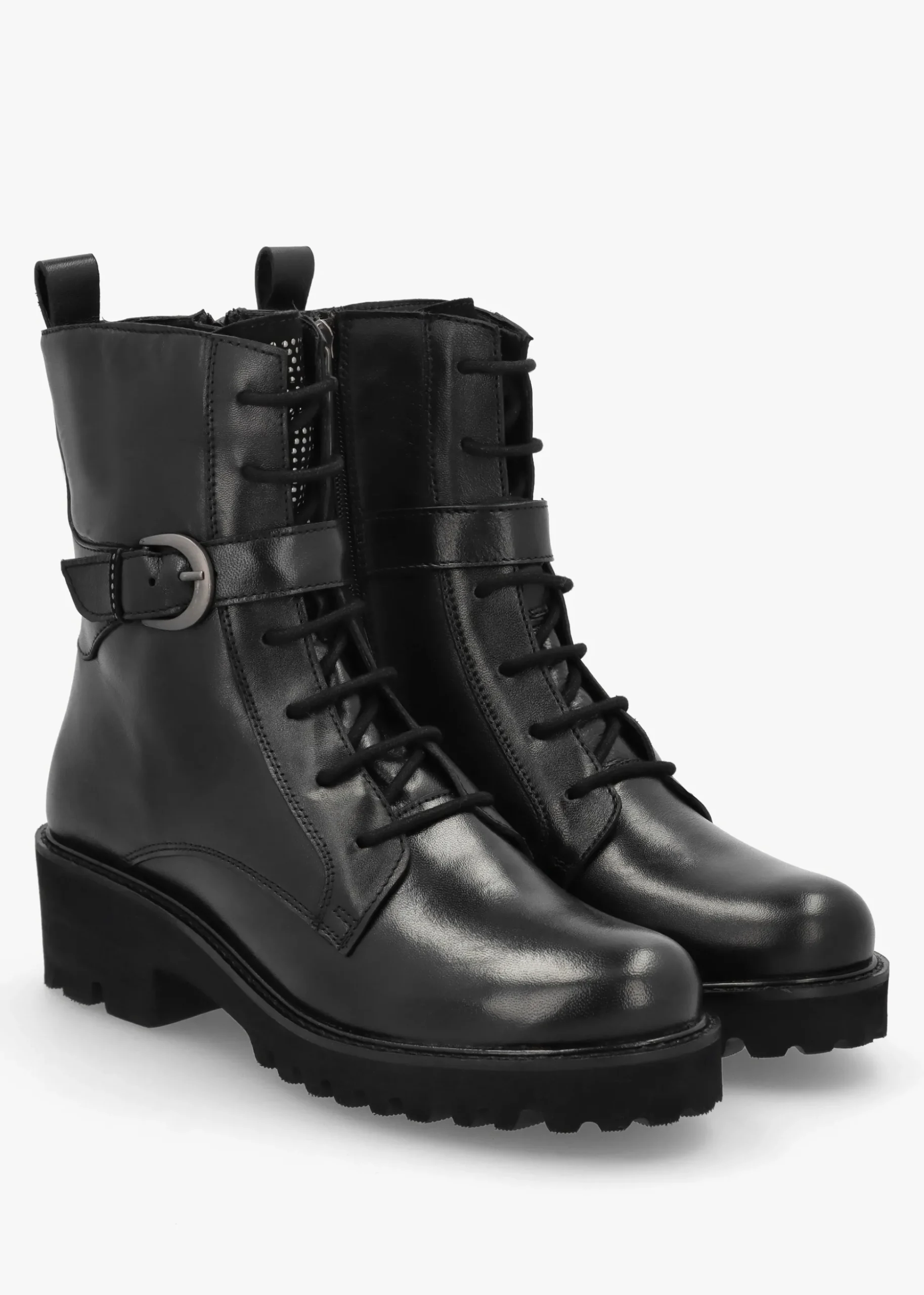 Oberon Black Leather Lace Up Ankle Boots