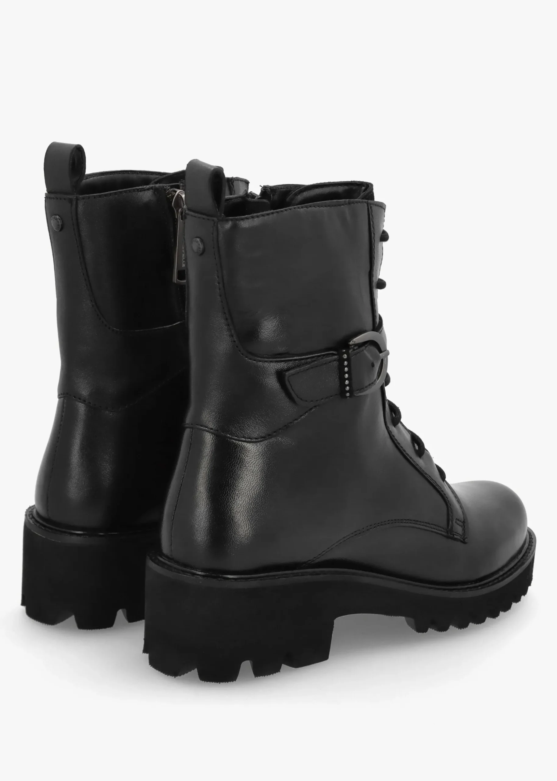 Oberon Black Leather Lace Up Ankle Boots