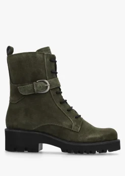 Oberon Green Suede Lace Up Ankle Boots