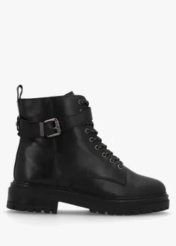 Omola Black Leather Buckle Ankle Boots