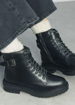 Omola Black Leather Buckle Ankle Boots