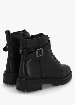 Omola Black Leather Buckle Ankle Boots