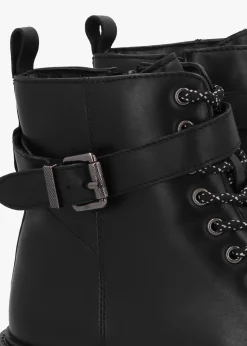 Omola Black Leather Buckle Ankle Boots