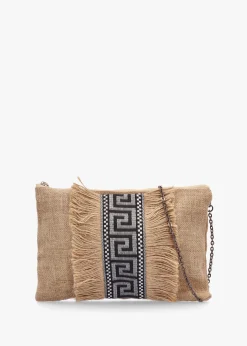 One-Of-A-Kind Aristi Natural Black & Silver Clutch Bag