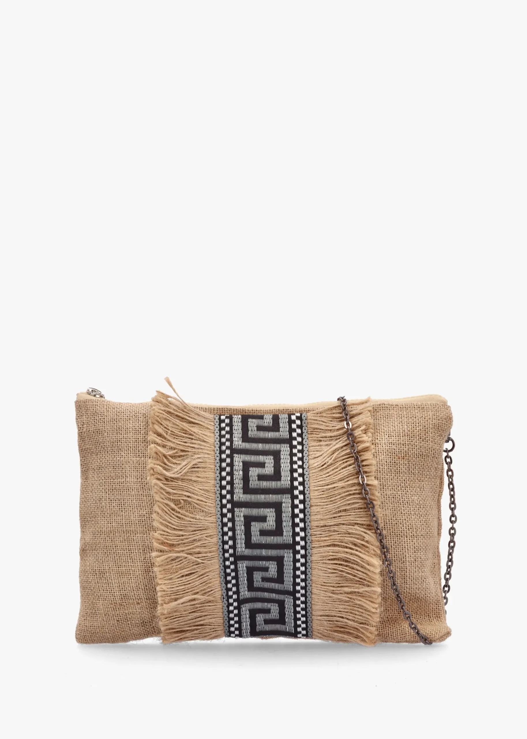 One-Of-A-Kind Aristi Natural Black & Silver Clutch Bag