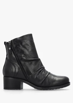 Onika Black Leather Block Heel Ankle Boots