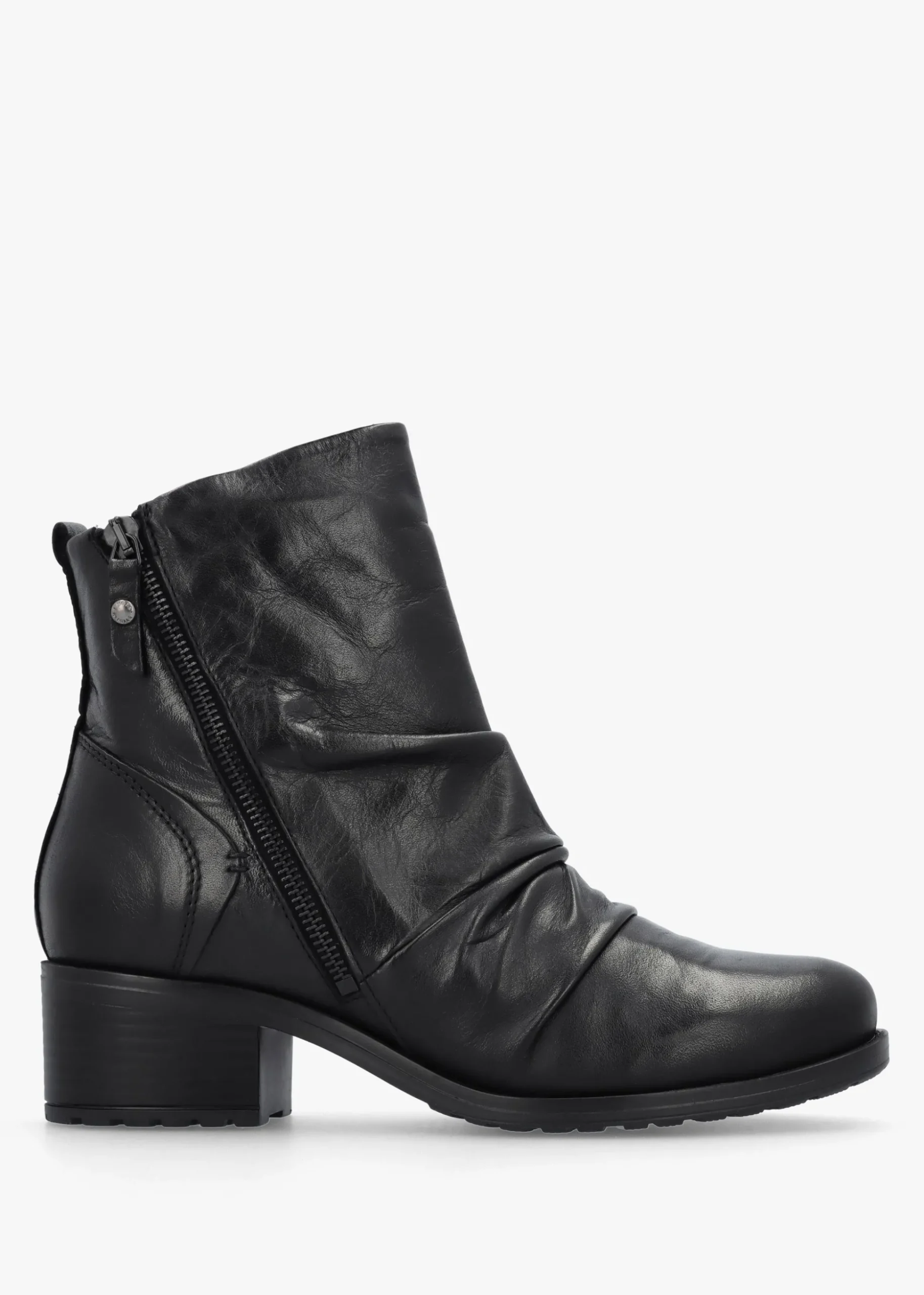 Onika Black Leather Block Heel Ankle Boots