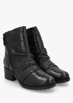 Onika Black Leather Block Heel Ankle Boots