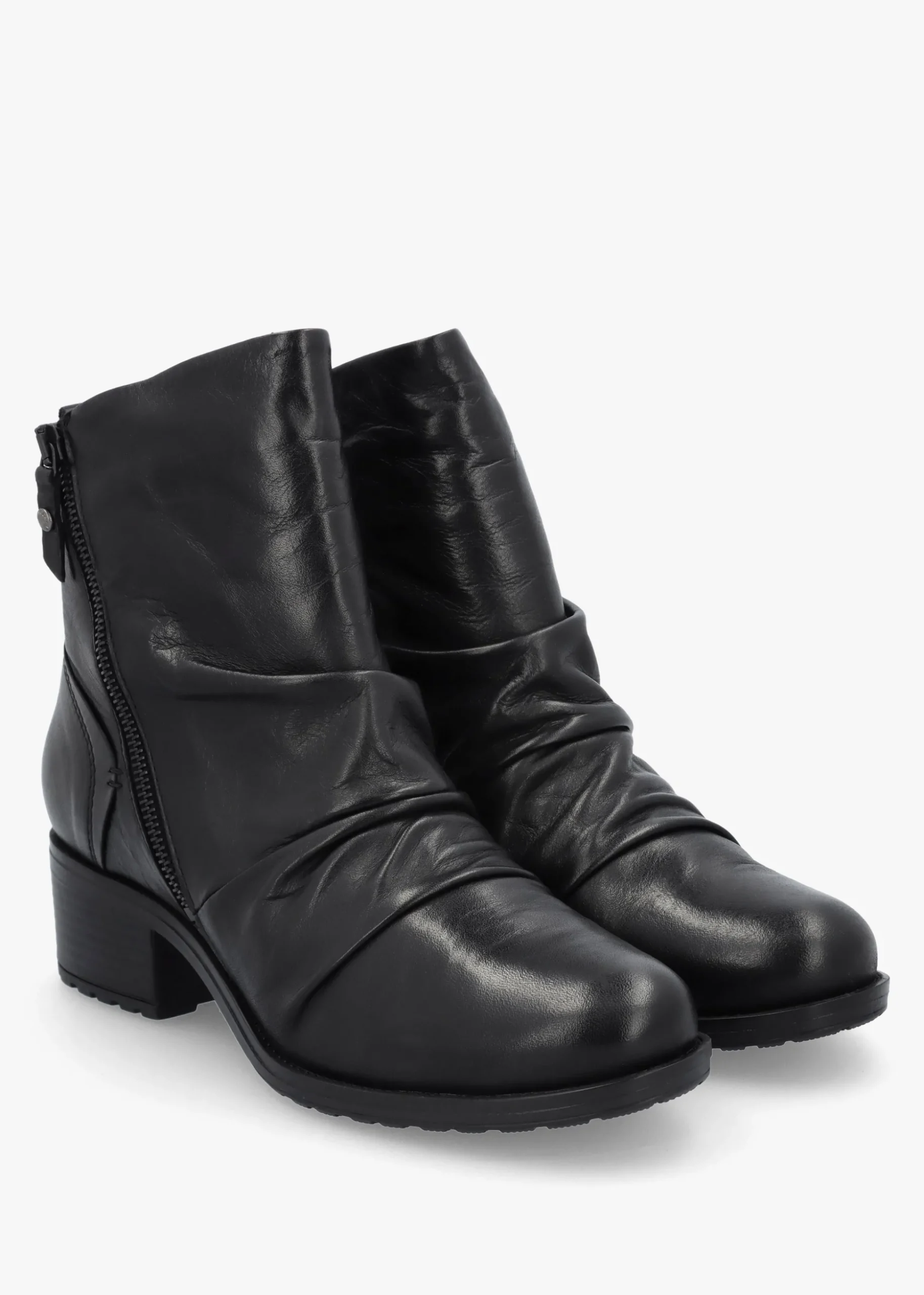 Onika Black Leather Block Heel Ankle Boots