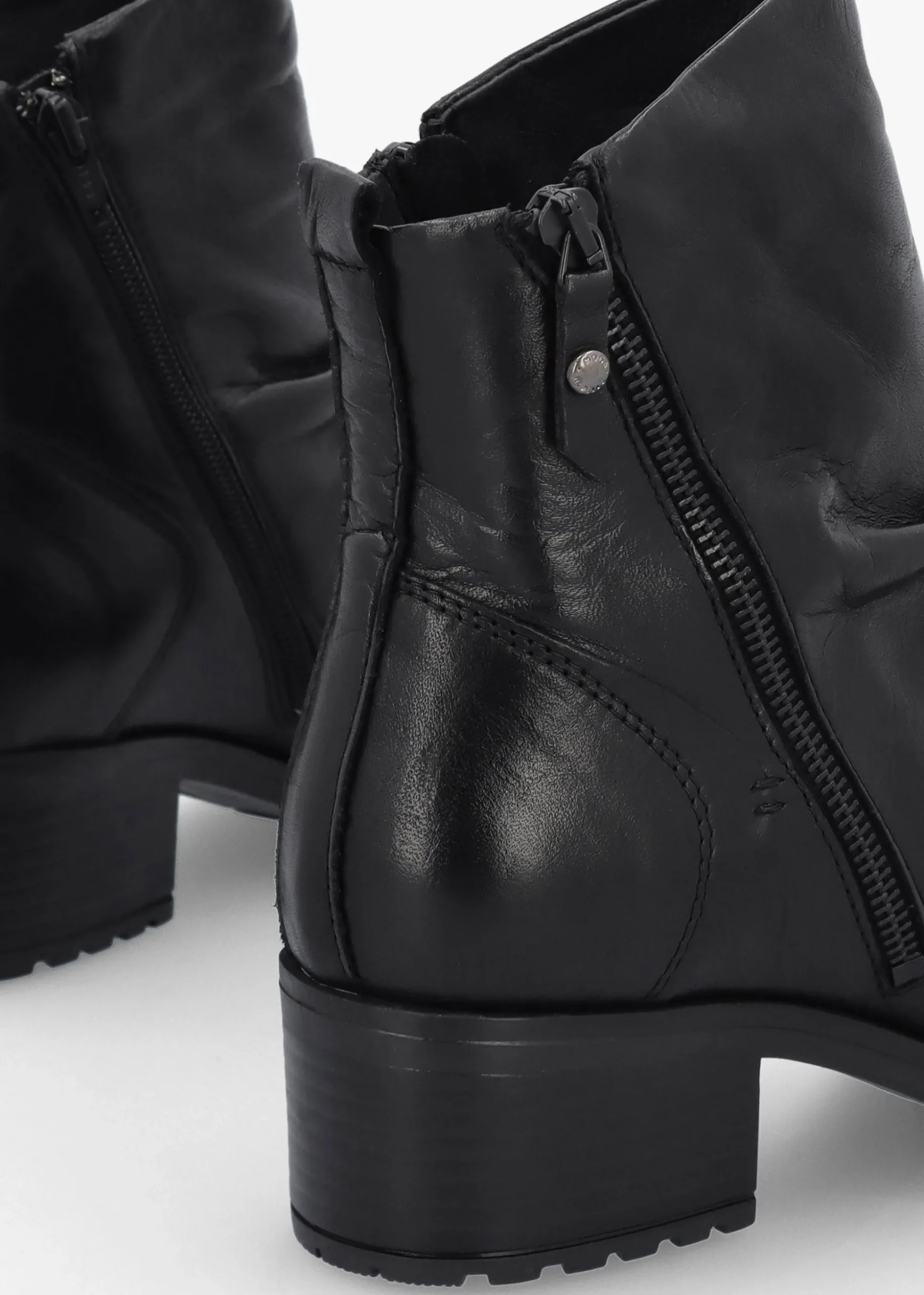Onika Black Leather Block Heel Ankle Boots