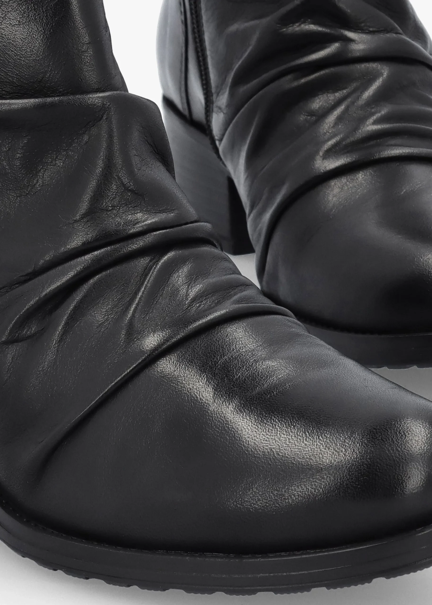 Onika Black Leather Block Heel Ankle Boots