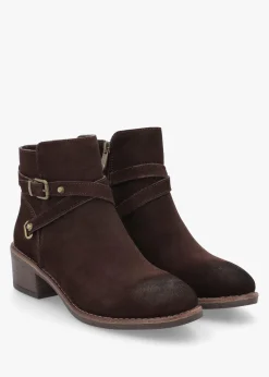 Orlena Brown Suede Cross Strap Ankle Boots