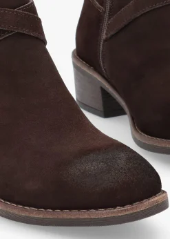 Orlena Brown Suede Cross Strap Ankle Boots