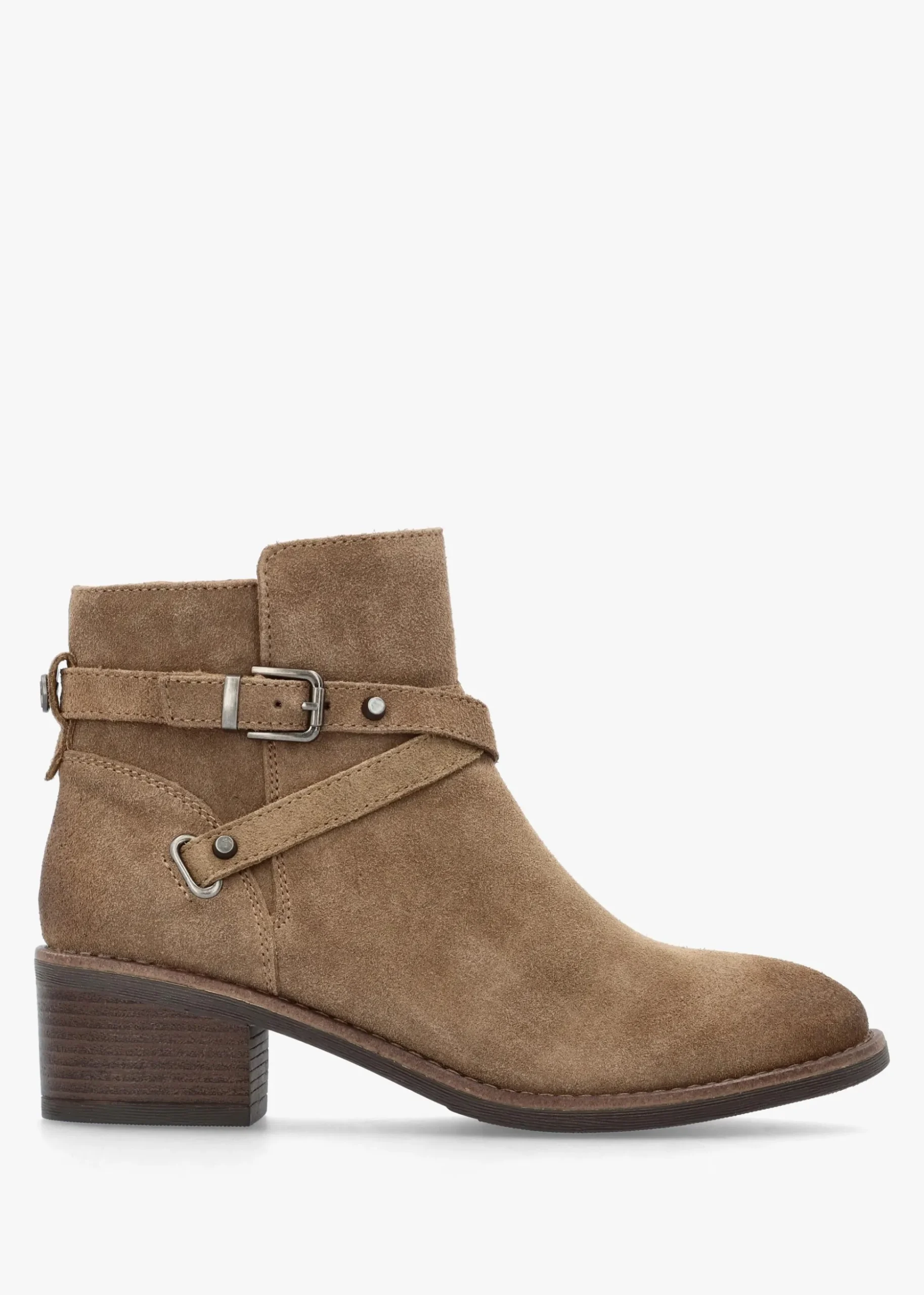 Orlena Taupe Suede Cross Strap Ankle Boots