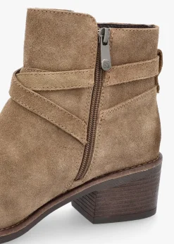 Orlena Taupe Suede Cross Strap Ankle Boots