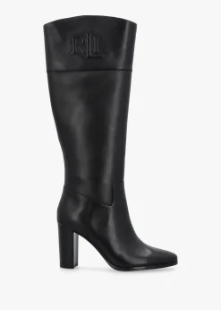 Page II Black Leather Block Heel Knee Boots