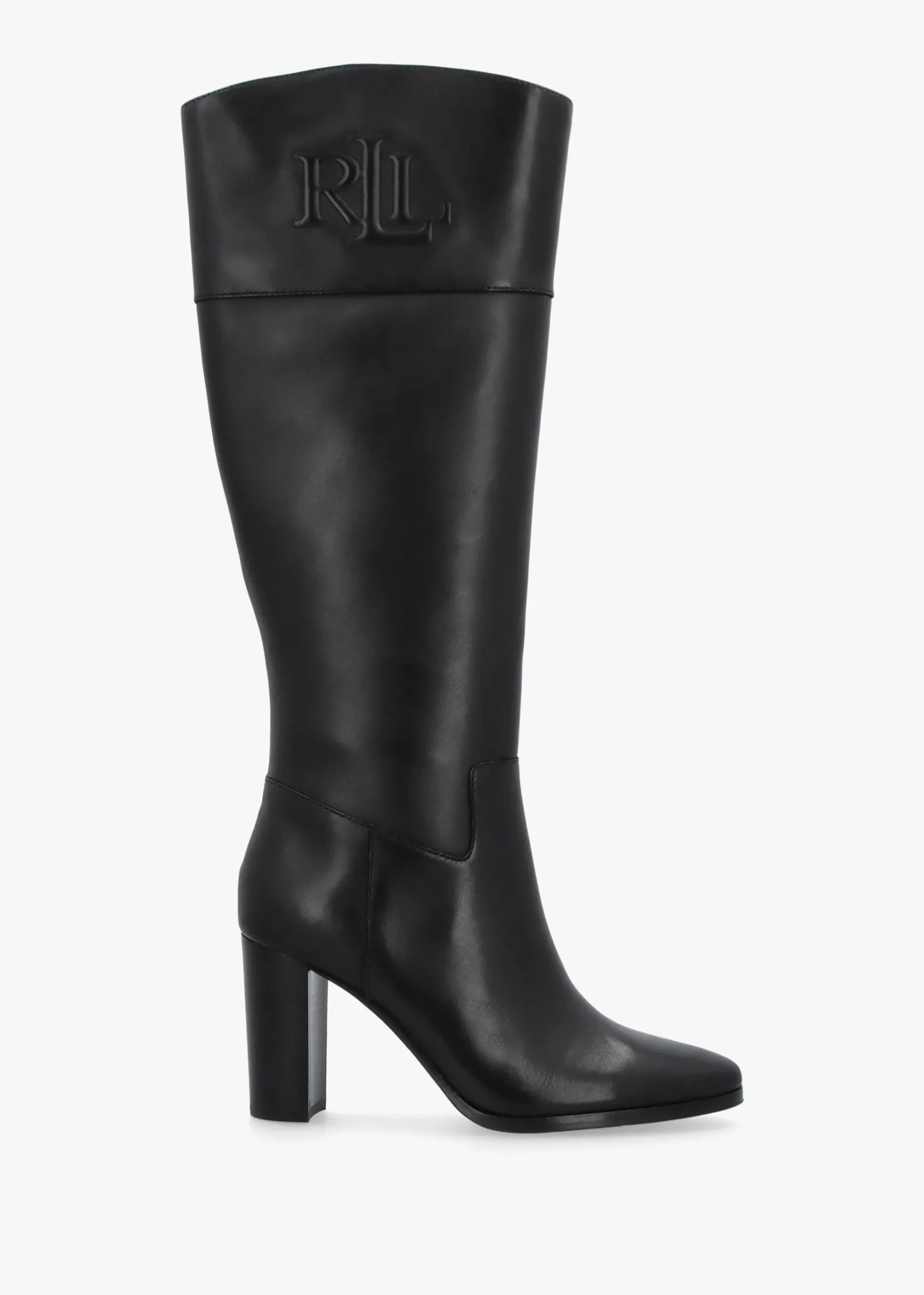 Page II Black Leather Block Heel Knee Boots
