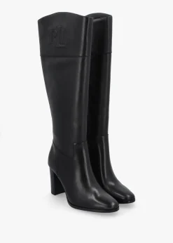 Page II Black Leather Block Heel Knee Boots