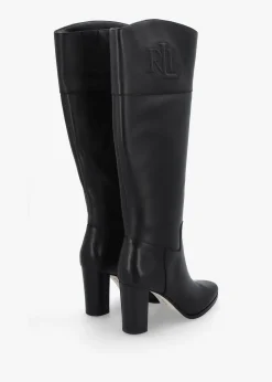 Page II Black Leather Block Heel Knee Boots