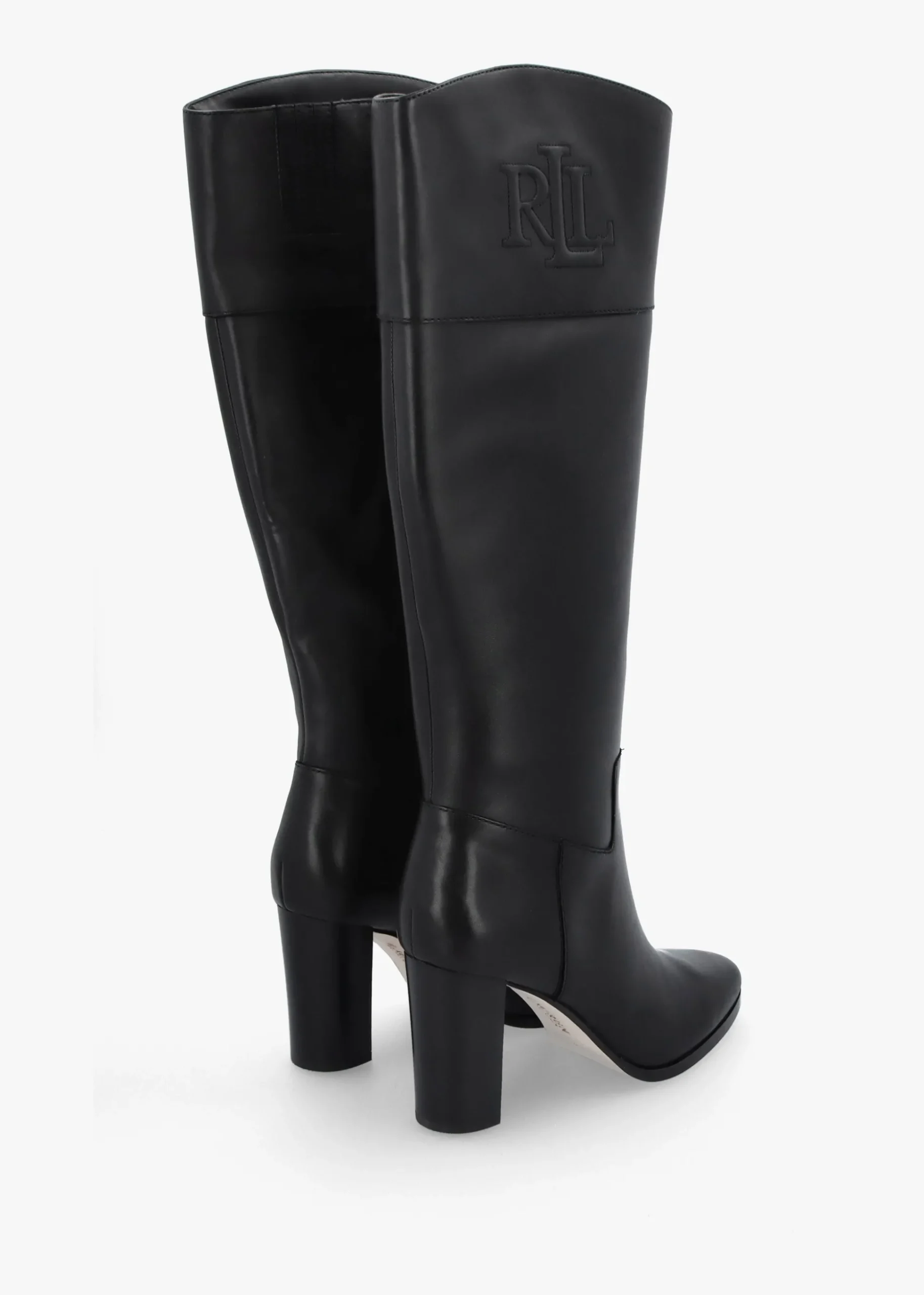 Page II Black Leather Block Heel Knee Boots