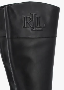 Page II Black Leather Block Heel Knee Boots