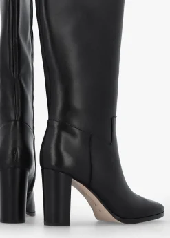 Page II Black Leather Block Heel Knee Boots
