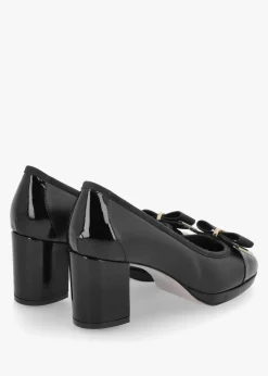 Paige Black Leather Block Heel Court Shoes