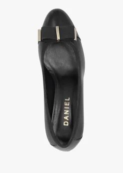 Paige Black Leather Block Heel Court Shoes