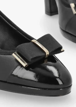 Paige Black Leather Block Heel Court Shoes