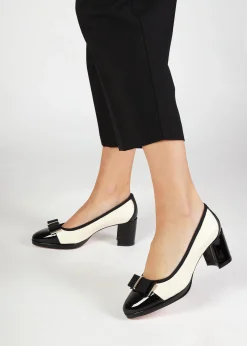 Paige White Leather Block Heel Court Shoes