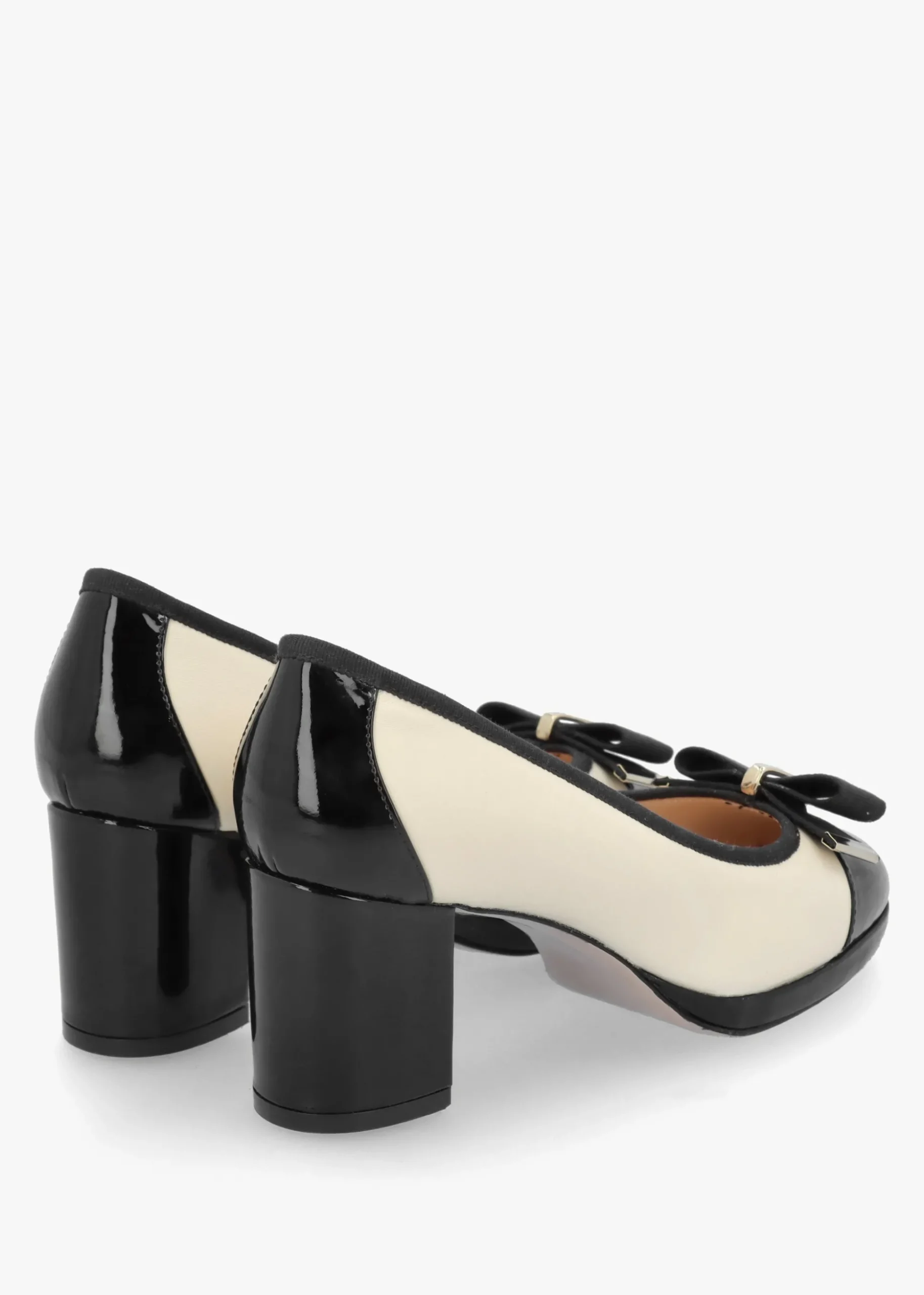 Paige White Leather Block Heel Court Shoes