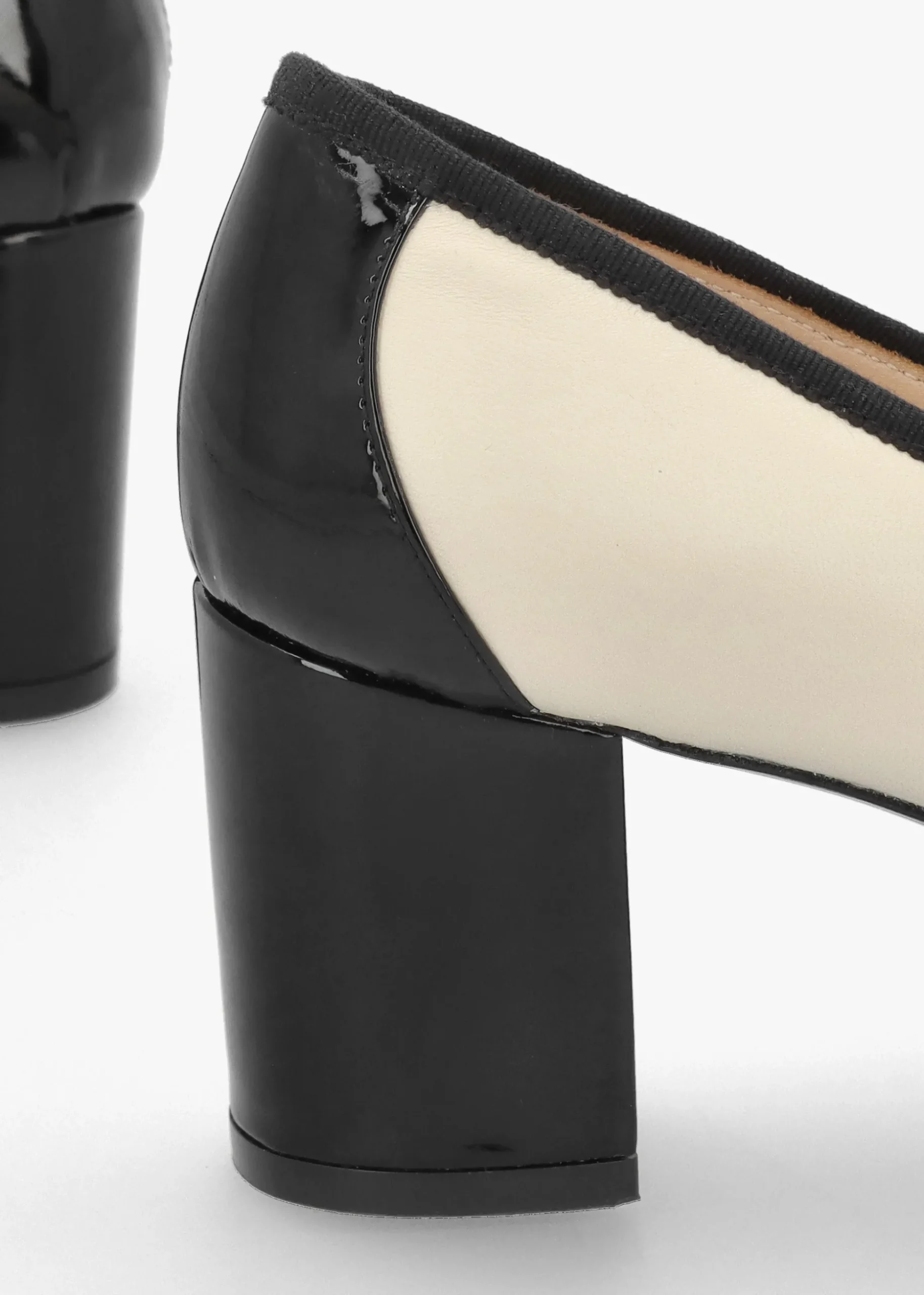 Paige White Leather Block Heel Court Shoes