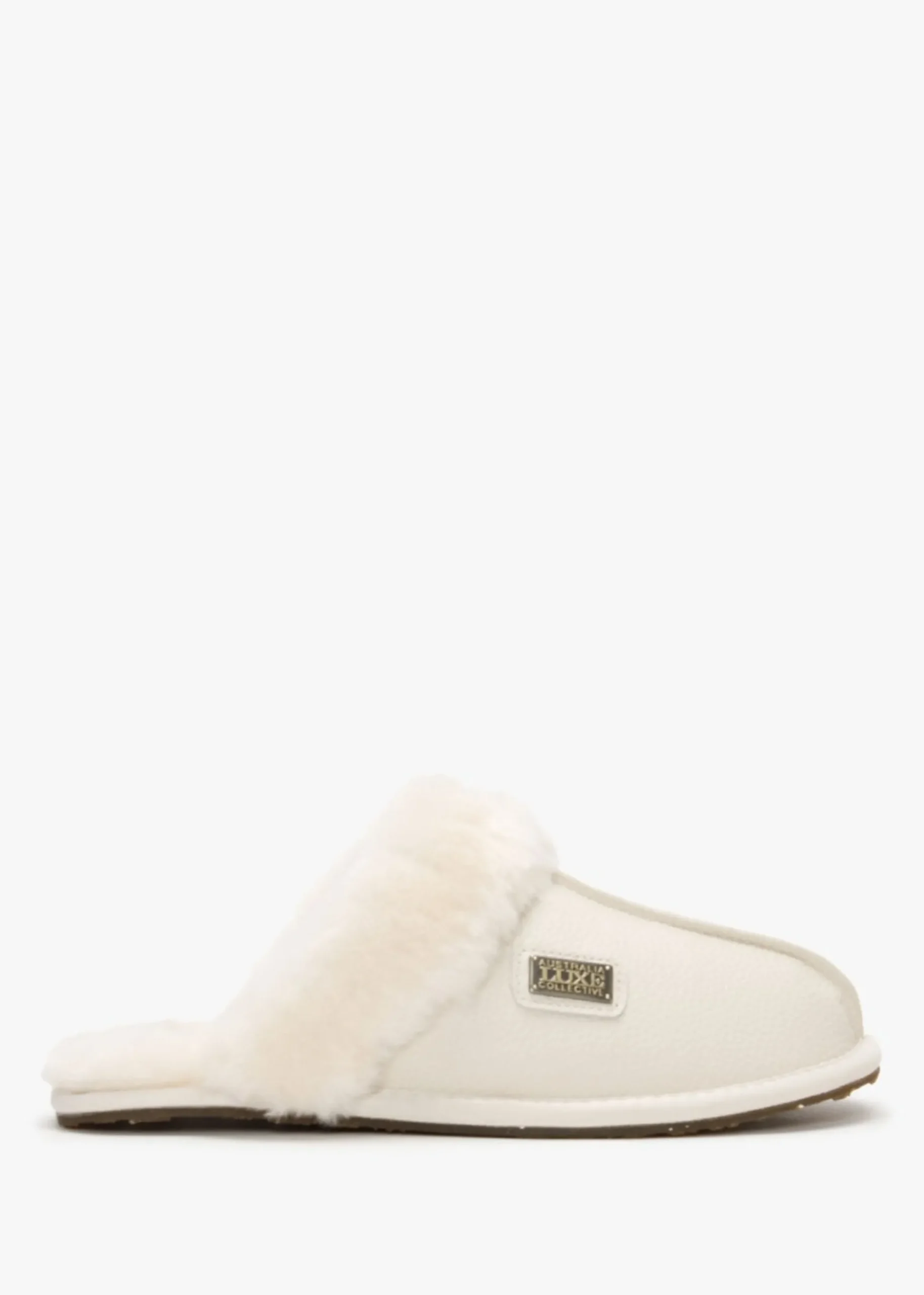Pale Leather Sheepskin Closed Mule Slippers