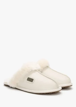 Pale Leather Sheepskin Closed Mule Slippers