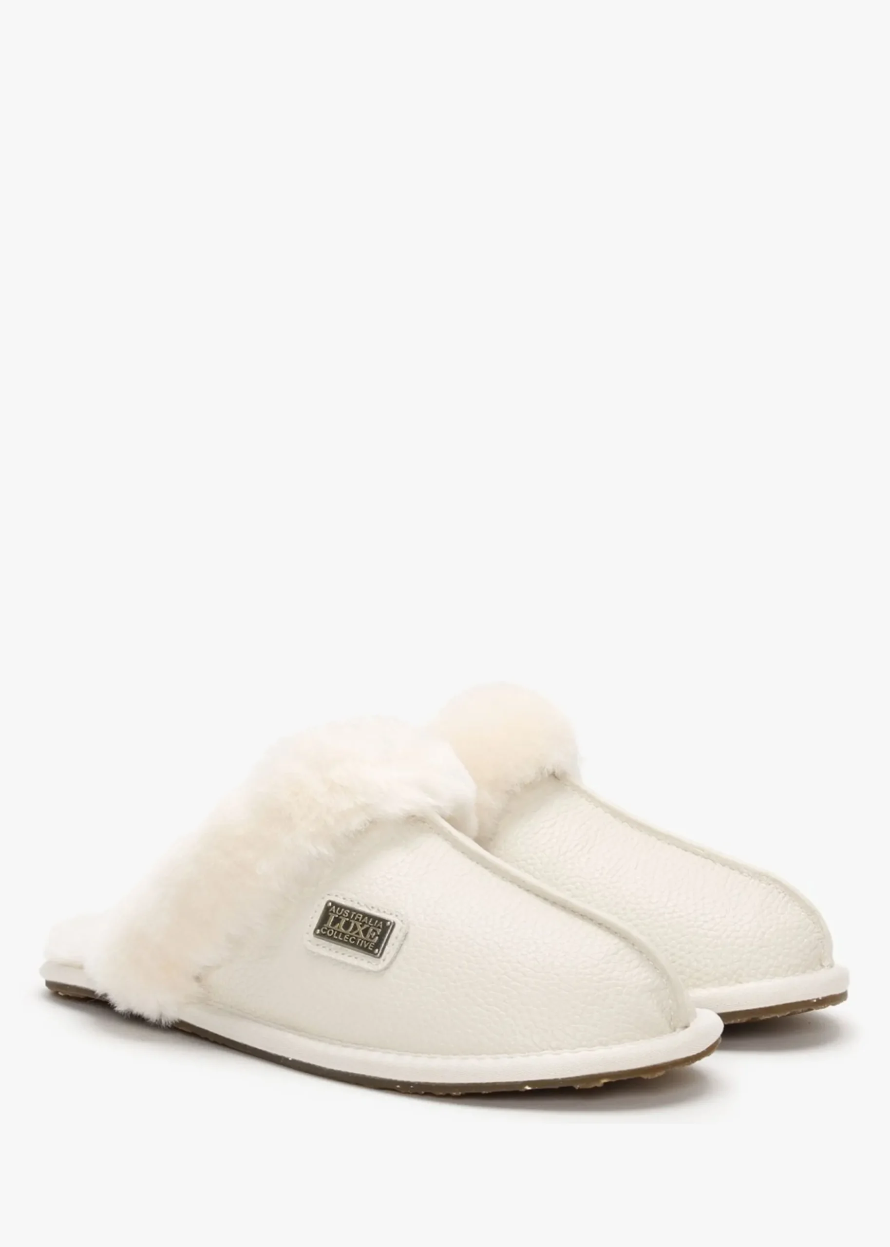 Pale Leather Sheepskin Closed Mule Slippers