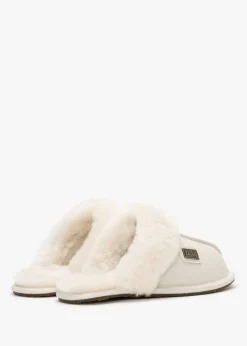 Pale Leather Sheepskin Closed Mule Slippers