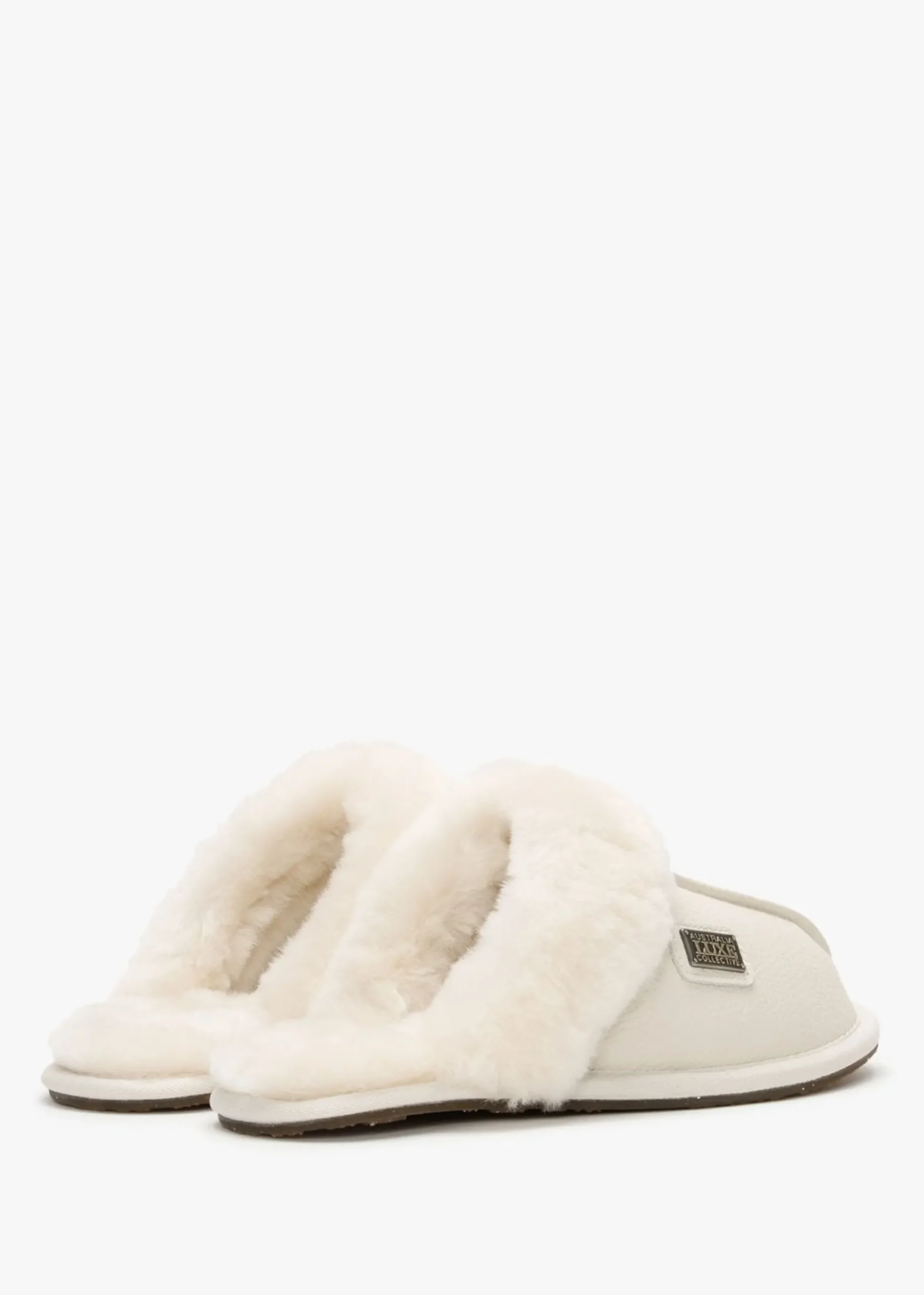 Pale Leather Sheepskin Closed Mule Slippers