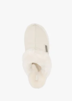 Pale Leather Sheepskin Closed Mule Slippers