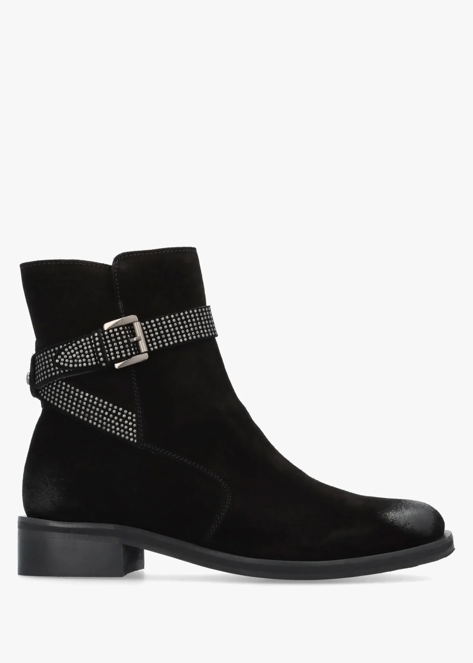 Panazol Black Suede Studded Strap Ankle Boots