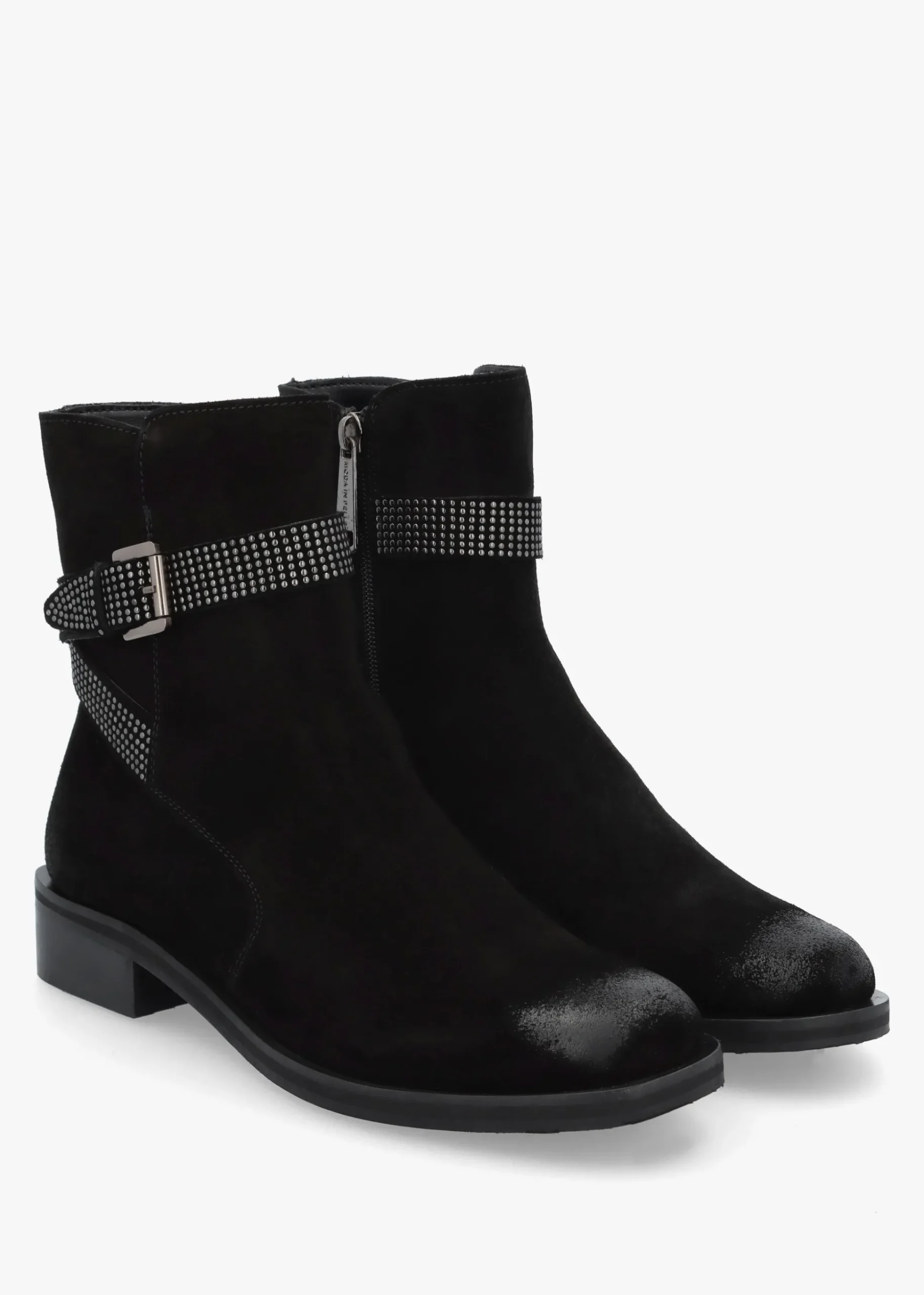 Panazol Black Suede Studded Strap Ankle Boots