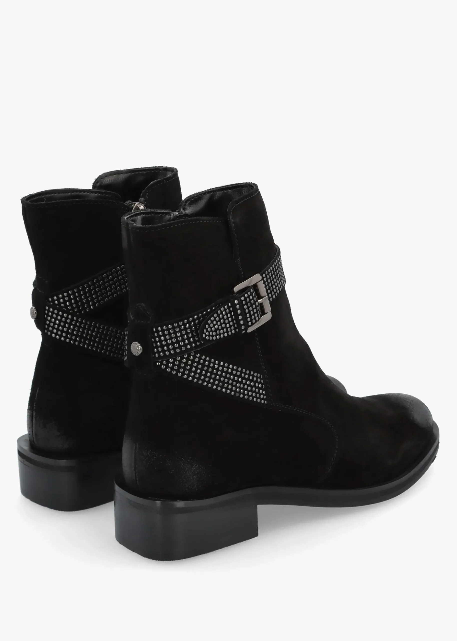 Panazol Black Suede Studded Strap Ankle Boots